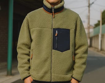 Chaqueta polar Sherpa para hombre: abrigo de invierno con cremallera para exteriores