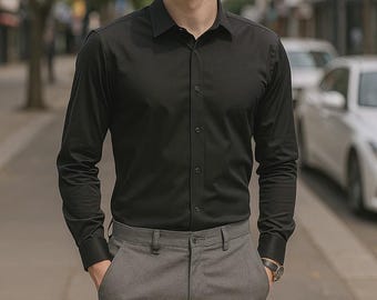 Camisa clásica de vestir para hombre, camisa formal de manga larga y corte entallado, ideal para uso diario en la oficina, camisa informal con botones, ideal para bodas y fiestas.