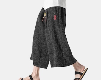 Pantalones harén de inspiración japonesa para hombre, ropa urbana samurái harajuku, pantalones de yoga, pantalones holgados tipo kimono, atuendo cultural de pierna ancha.