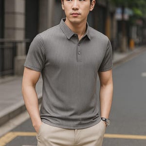 Men short sleeve polo shirt in grey