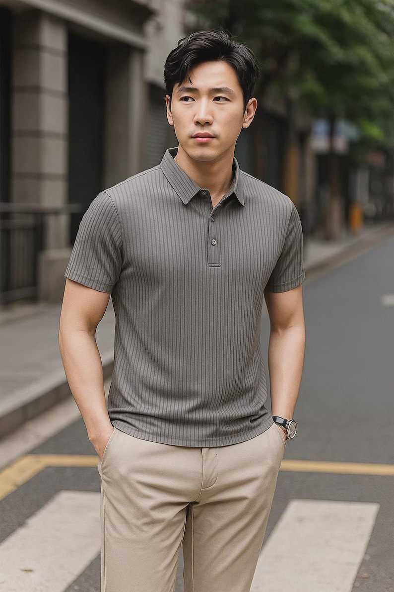 Men short sleeve polo shirt in grey