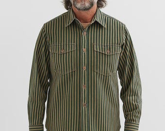 Camisa de manga larga a rayas de estilo vintage de verano para hombre, camisa informal retro de trabajo, ligera, para viajes, ideal para vacaciones de fin de semana.