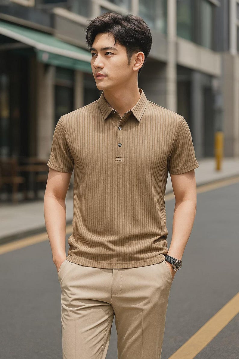 Men modern streetwear khaki polo