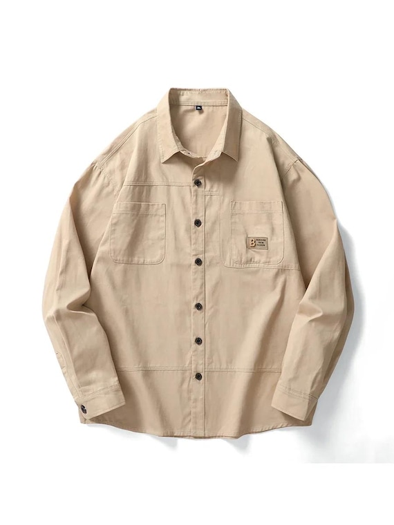 Men's Cotton Workwear Overshirt: Casual Long Sleeve Button-Up