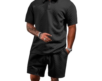 Men's 2 Piece Summer Set, Relaxed Fit Shirt & Shorts, Casual Matching Set Sportswear, Comfy Lounge Wear, Boho Beach Wear, Vacation Outfit