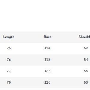 Puede incluir: Una tabla de tallas con medidas en cent&iacute;metros. La tabla incluye las tallas M, L, XL y XXL, con las medidas correspondientes para largo, busto, hombro y manga. La tabla est&aacute; etiquetada como "Size Chart".