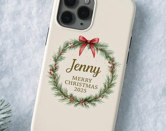 Personalized Christmas Phone Case Custom Name Monogram Winter Holiday Case, Custom Name Christmas Phone Case 2025, Custom Holiday phone Case