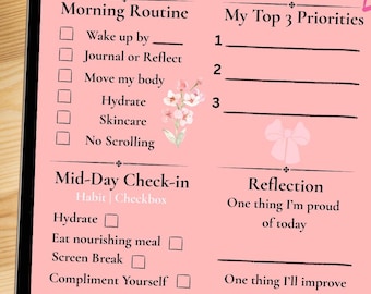 Glow Up Daily Planner | Aesthetic Printable Planner for Self-Care, Routines & Goals | Undated PDF | Digital Glow Up Journal Page