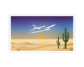 Sonnenuntergang in der Wüste Piper Plane Aufkleber | Flugzeug Aufkleber
