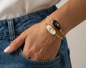 Moon Sun Bracelet Gold, Butterfly Bracelet Women, Charm Bracelet Gold, Vintage Jewelry, Celestial Bracelet, Minimal Bracelet