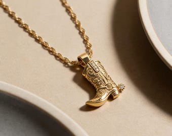 Vintage Boot Necklace Gold, Western Pendant Necklace, Cowgirl Charm Necklace, Trendy Layered Jewelry Gift for Her