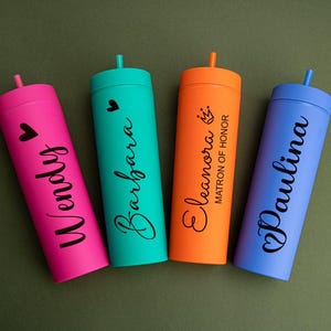 Personalized Tumbler With Lid And Straw, Bridesmaid Gift, 16 Oz Skinny Tumbler, Bachelorette Party ,Bridal Party, Wedding Cups Gift