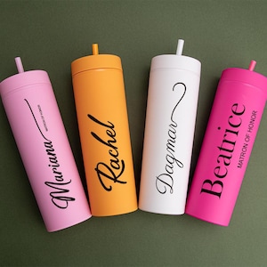 Personalized Tumbler with Lid and Straw,16 oz Skinny Cup, Bridesmaid Gift, Girl&#39;s Trip Tumbler, Birthday Cup, Bachelorette Party Gifts