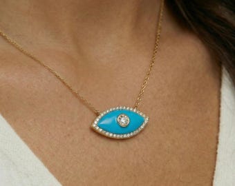 Evil Eye Necklace ,Gold Minimal Necklace, Dainty Eye Pendant Necklace, Everyday Jewelry CZ Protection Necklace for Women
