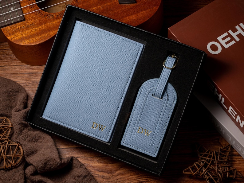 Personalized Passport Holder and Luggage Tag Set, Custom Travel Accessories image 6