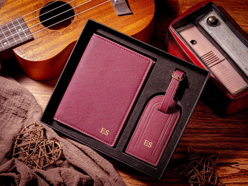 Personalized Passport Holder and Luggage Tag Set, Custom Travel Accessories image 3