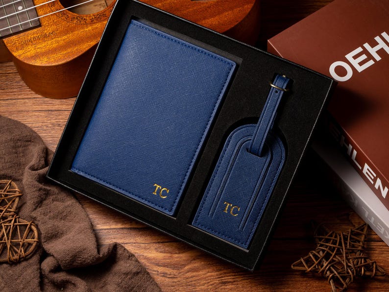 Personalized Passport Holder and Luggage Tag Set, Custom Travel Accessories image 4