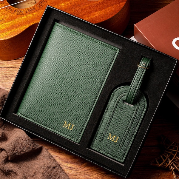 Personalisierter Passhalter & Gepäckanhänger Set, benutzerdefinierte Passhülle Reisegeschenk