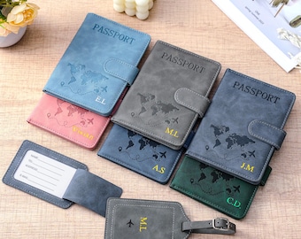 Personalized Passport Holder and Luggage Tag Set, Custom Travel Accessories for Her or Him
