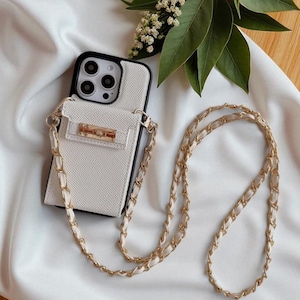 Stylish Leather Crossbody Wallet iPhone Case: Chain Strap, Card Holder