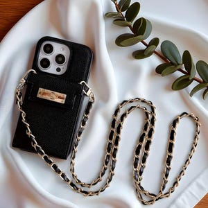 Stylish Leather Crossbody Wallet iPhone Case: Chain Strap, Card Holder