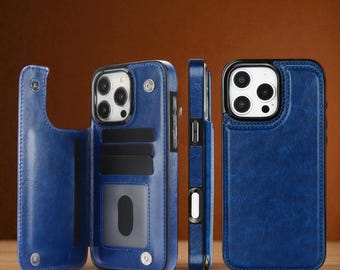Leder Hülle für iPhone 17 Series: Kartenfächer, Magnetknopfverschluss, Flip Kickstand