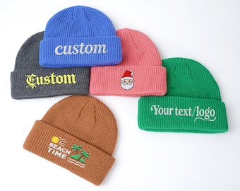 Personalized Beanie Hat Custom Text Logo, Embroidered Winter Hat for Adults, Warm Christmas Birthday Gift for Him Her, Couple Gift, Unisex
