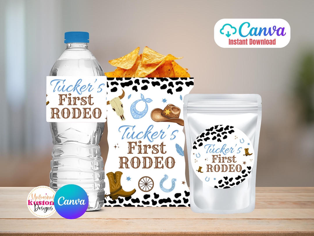 My First Rodeo Chip Bag Cowboy First Rodeo Chip Bag, Water Bottle Labels, Sticker Template ...
