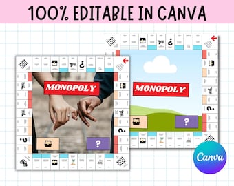 Modello modificabile Monopoly Canva, modello di tabellone vuoto Monopoly, modello Monopoly Canva, tabellone del gioco Monopoly, download digitale