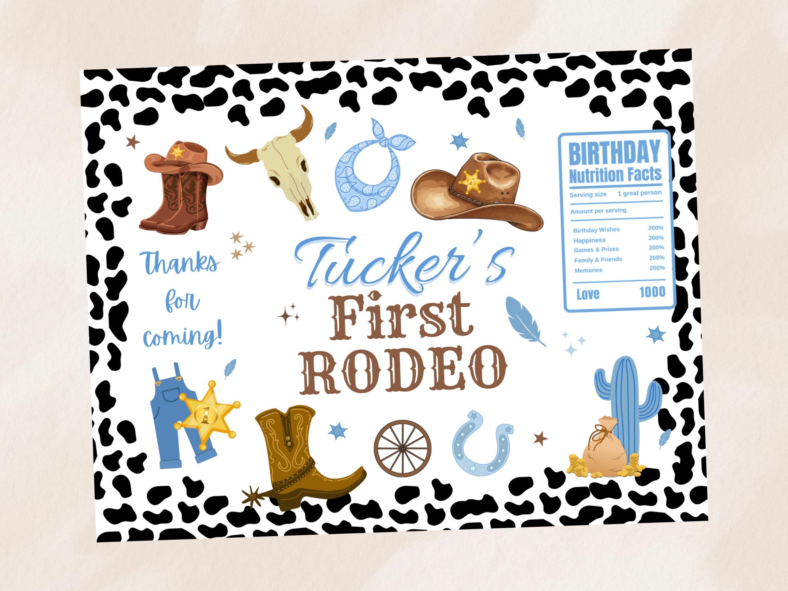 Packaging Stickers Rodeo Cowboy First Rodeo Chip Bag, Water Bottle Labels, Sticker Template ...