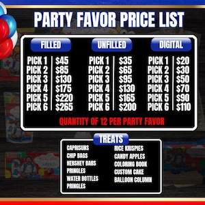 Party Favor Price List Template - Editable Treat Menu (Canva, Instant Download)