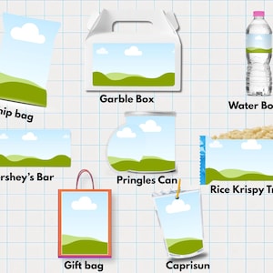Party Favor Mockup Bundle: Chip Bag, Juice Pouch, Rice Krispy Treat, CapriSun, Pringles, Candy Bar (Canva Edit, Instant Download)