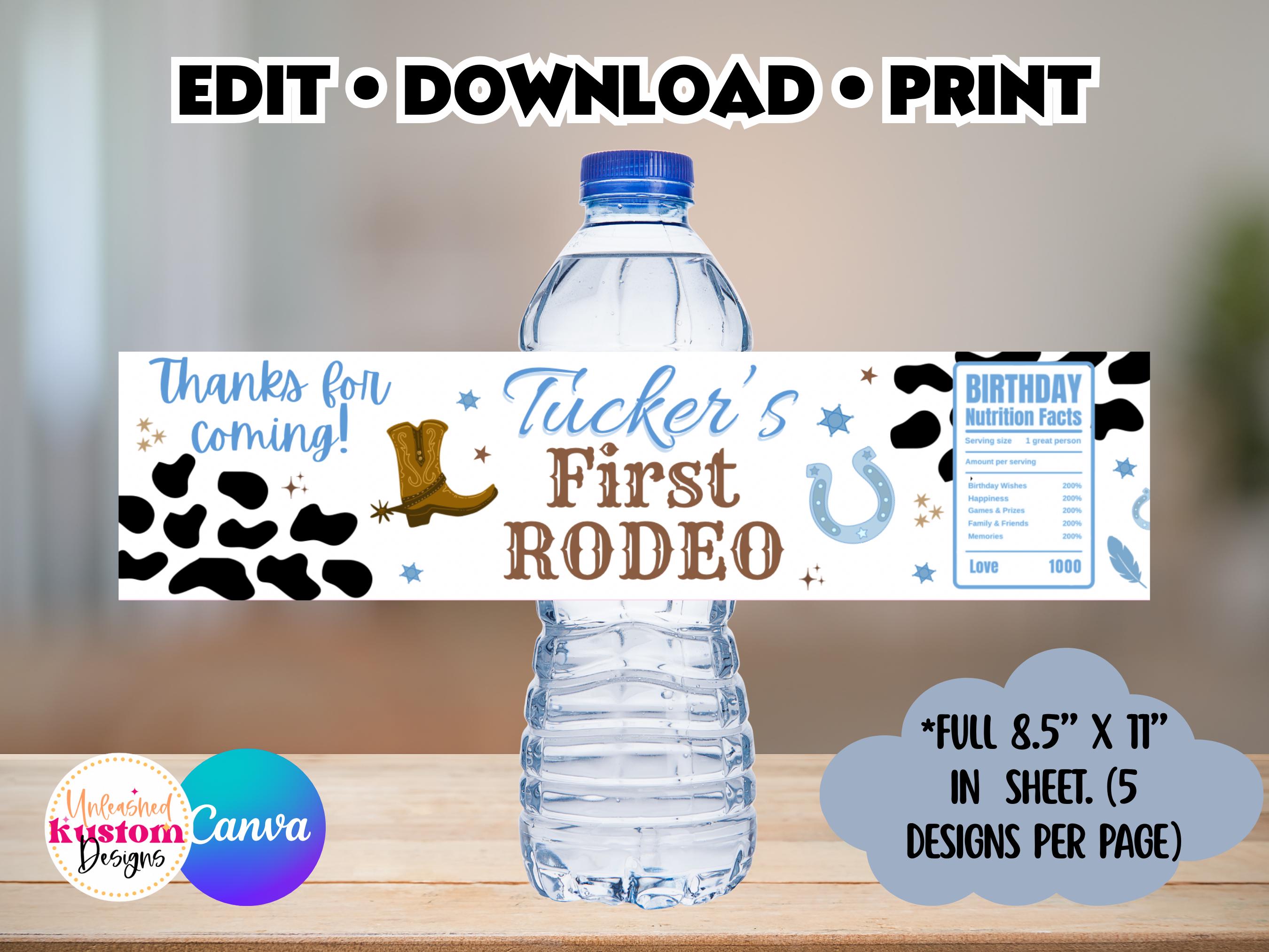 Cowboy First Rodeo Chip Bag, Water Bottle Labels, Sticker Template ...