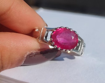 Bague rubis ovale, argent sterling 925, bague réglable avec pierres précieuses, pierre de naissance de juillet