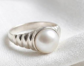 Natural Pearl 925 Sterling Silver Ring, Freshwater Pearl Ring, White Pearl Ring,Pearl Jewelry For Her, Gift For Wife.