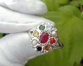 Anillo de piedra preciosa Navratna, plata de ley 925, joyería astrológica