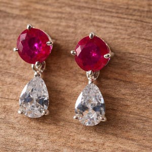 Ruby Sterling Silver Drop Earrings, July Birthstone
