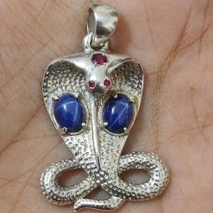 925 Sterling Silver Cobra Necklace, Natural Lindy Blue Sapphire, Handmade Gemstone Serpent Jewelry, Unique Statement Gift, Snake Lover Gift.