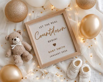 New Year 2026 Baby Pregnancy Digital Announcement Simple Neutral New Year Baby Reveal Editable Canva Template New Year's Pregnancy Baby
