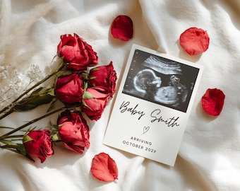 Minimal Valentines Baby Announcement Digital Editable Valentine's Baby Reveal Canva Template Pregnancy Baby Valentine's Day Reveal Flowers