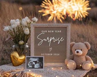 New Year 2026 Baby Digital Announcement Simple Neutral New Year Baby Social Media Reveal Editable Canva Template New Year's Pregnancy
