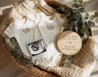 Neutral Twin Pregnancy Baby Reveal Digital Pregnancy Template Baby Editable Canva Minimalist Minimal Twins Baby Pregnancy Announcement Twins