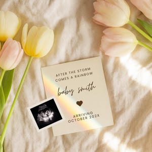 Rainbow Baby Announcement, Canva Baby Pregnancy Reveal Template, Editable Baby Announcement Canva, Neutral Simple Pregnancy Reveal, Rainbow