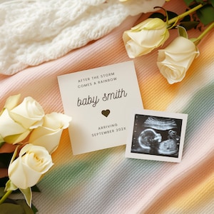 Rainbow Baby Announcement Reveal Canva Baby Pregnancy Reveal Template, Editable Baby Announcement Neutral Simple Pregnancy Reveal Rainbow