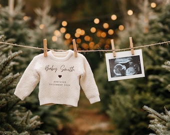 Christmas Baby Pregnancy Digital Announcement Simple Neutral Christmas Pregnancy Social Media Reveal Editable Canva Template Christmas Tree