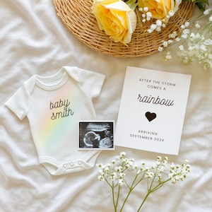 Rainbow Baby Pregnancy Announcement Digital Minimalist Simple Baby Reveal Neutral Pregnancy Reveal Editable Template Canva Rainbow Baby