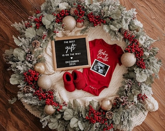Christmas Baby Announcement Simple Minimal Digital Christmas Pregnancy Social Media Editable Canva Template Baby Pregnancy Reveal Bear