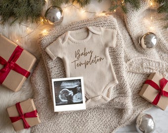 Anuncio digital de embarazo navideño para bebé, plantilla de Canva editable para redes sociales, embarazo navideño, simple