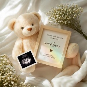 Rainbow Baby Announcement Digital Minimalist Baby Reveal Neutral Rainbow Pregnancy Reveal Editable Template Canva Rainbow Baby Reveal