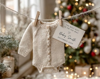 Anuncio minimalista de nacimiento navideño, embarazo digital, plantilla editable en redes sociales de Canva, embarazo, bebé, Navidad